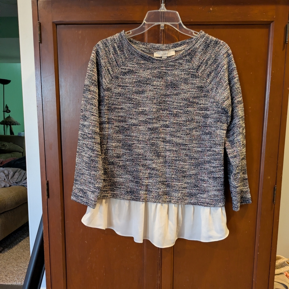 LOFT Multicolor Textured Knit Sweater With Layered Bottom